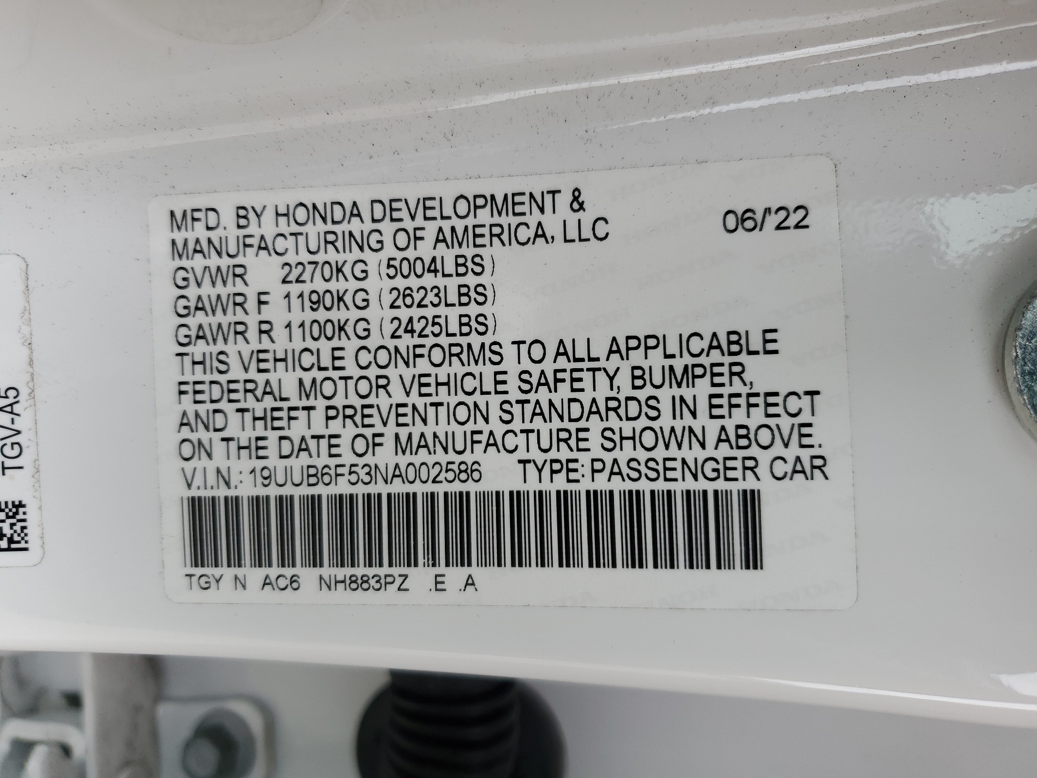 19UUB6F53NA002586 2022 Acura Tlx Tech A