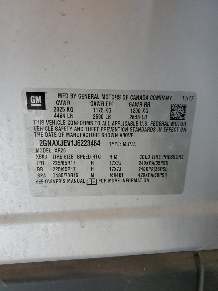 2018 Chevrolet Equinox Lt VIN: 2GNAXJEV1J6223464 Lot: 64025854