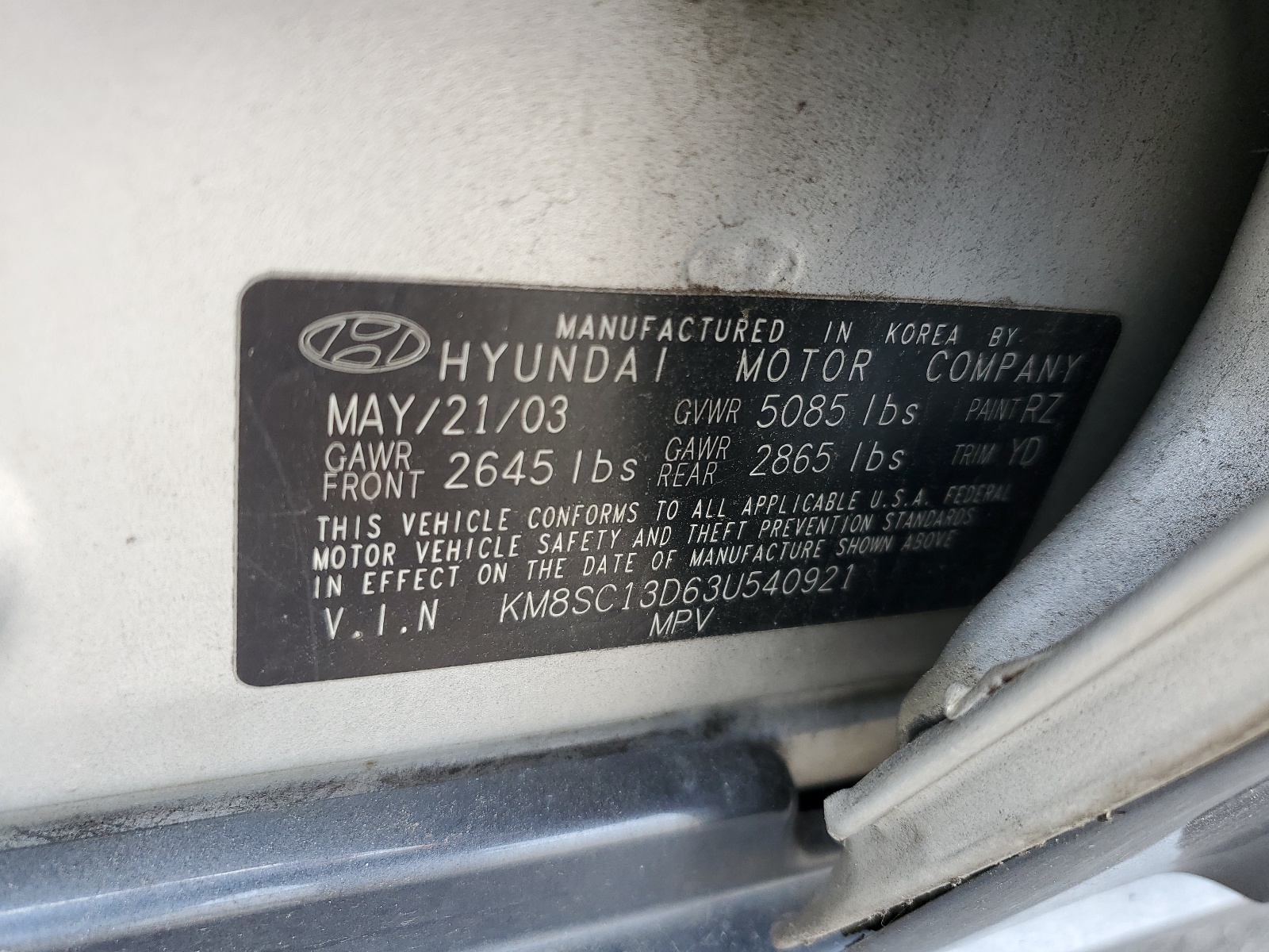 KM8SC13D63U540921 2003 Hyundai Santa Fe Gls
