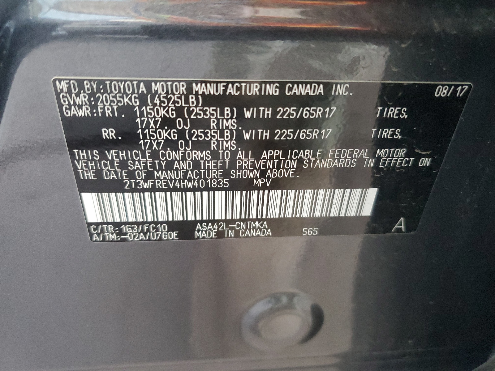 2T3WFREV4HW401835 2017 Toyota Rav4 Xle