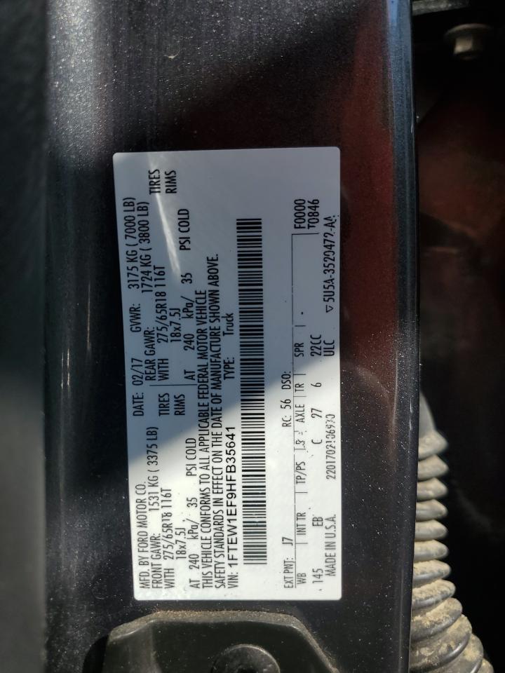 2017 Ford F150 Supercrew VIN: 1FTEW1EF9HFB35641 Lot: 61721464