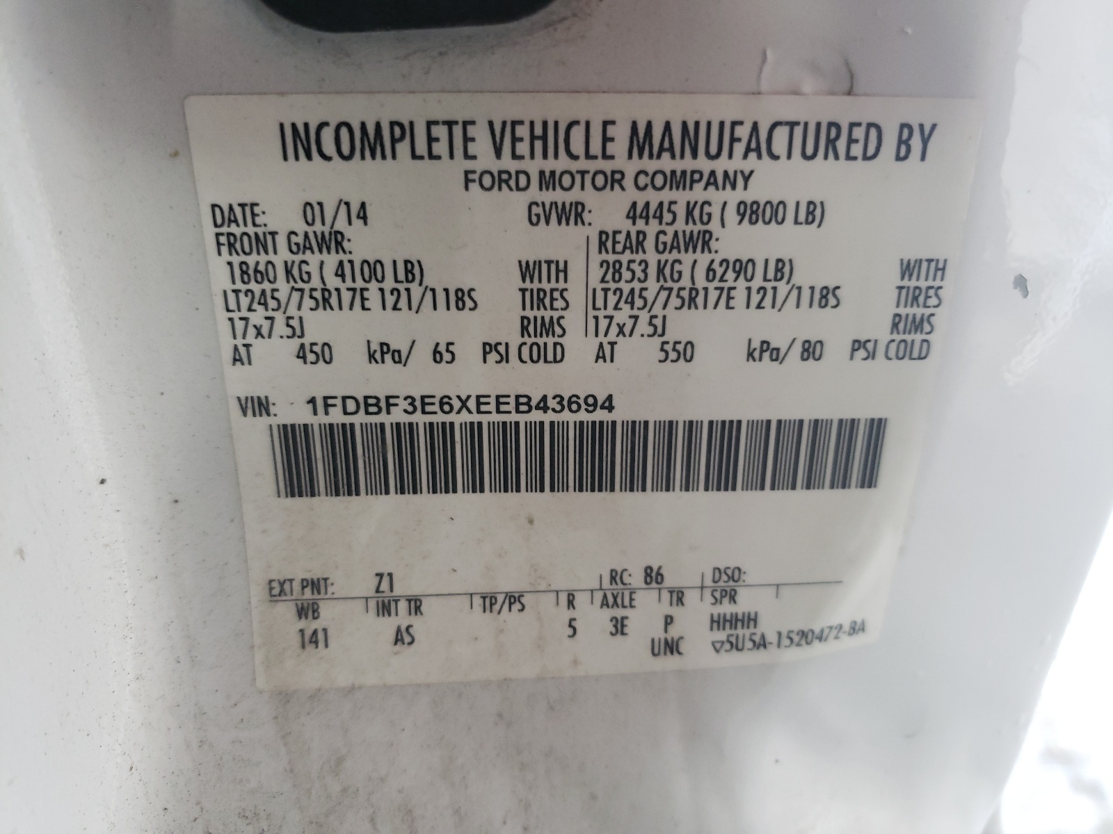 1FDBF3E6XEEB43694 2014 Ford F350 Super Duty