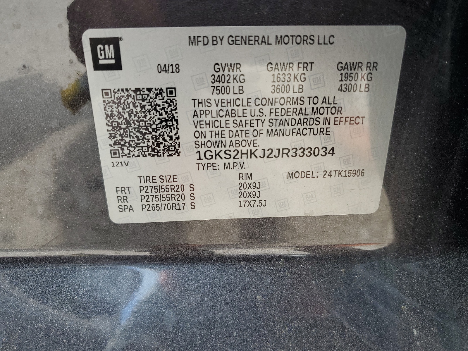 1GKS2HKJ2JR333034 2018 GMC Yukon Xl Denali