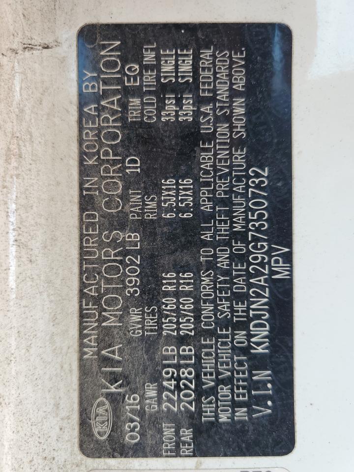 2016 Kia Soul VIN: KNDJN2A29G7350732 Lot: 62869504