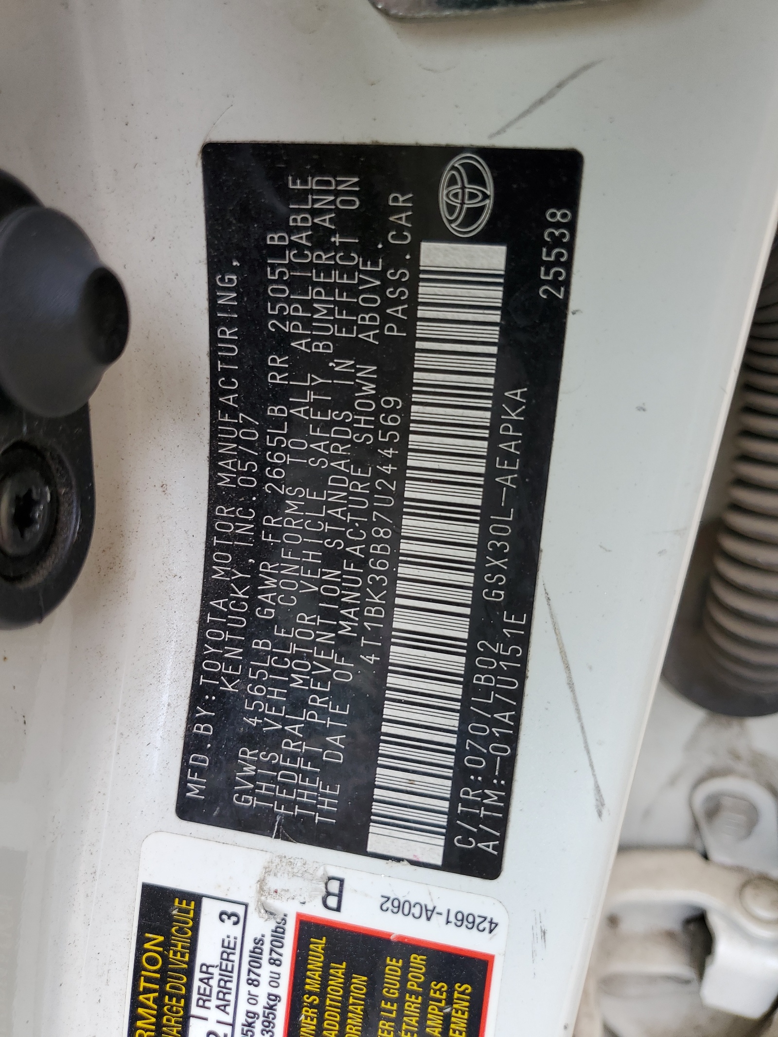 4T1BK36B87U244569 2007 Toyota Avalon Xl