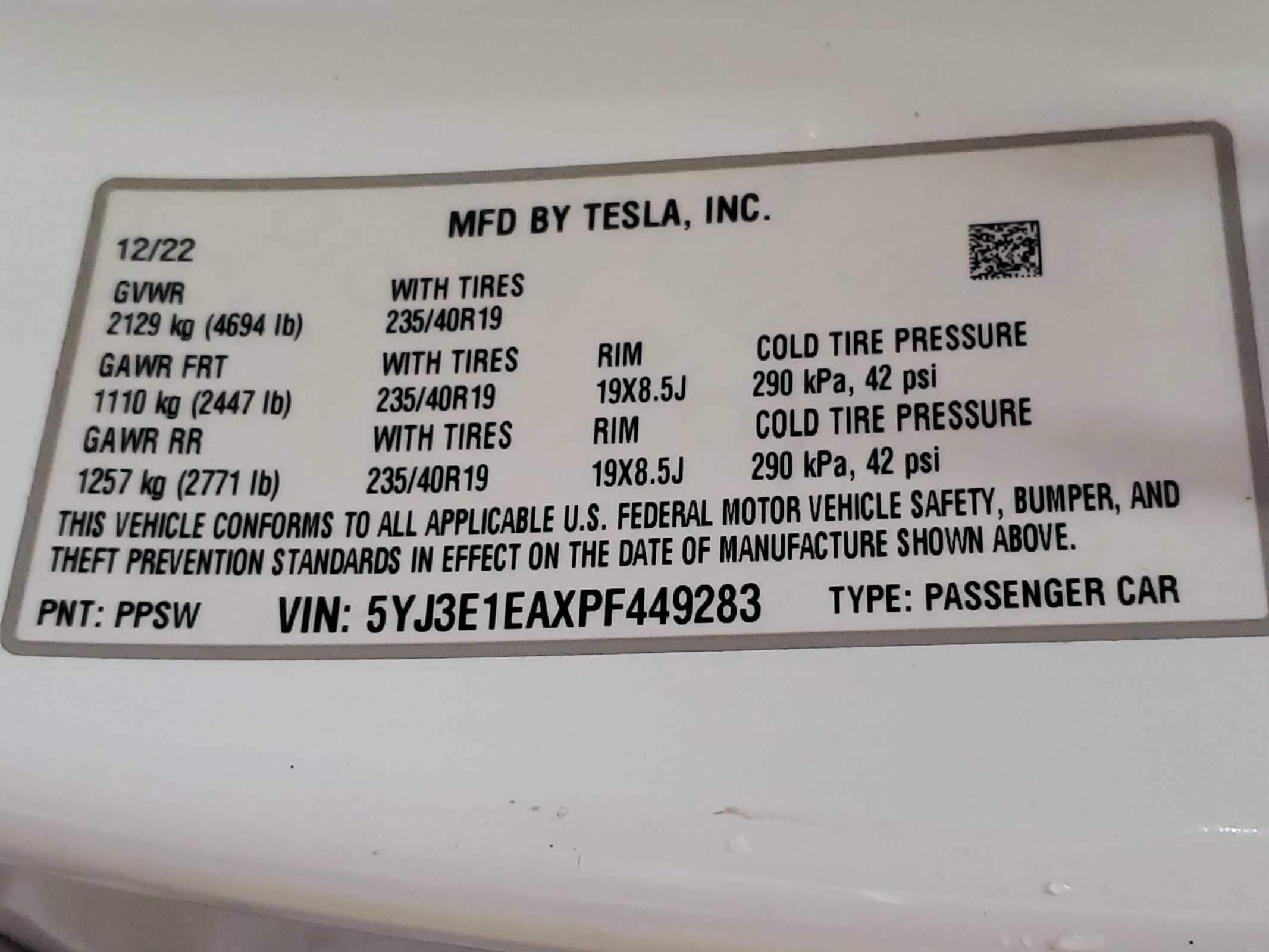 5YJ3E1EAXPF449283 2023 Tesla Model 3