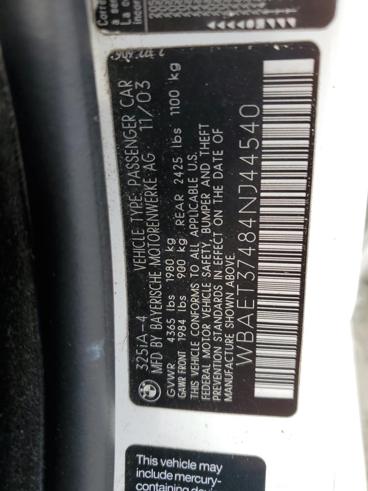 2004 BMW 325 I VIN: WBAET37484NJ44540 Lot: 65166474
