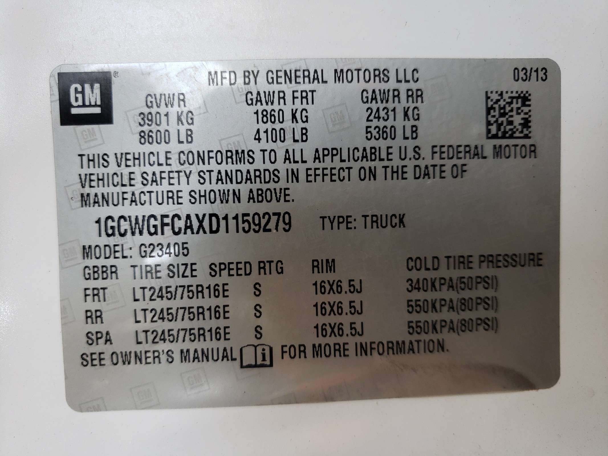 1GCWGFCAXD1159279 2013 Chevrolet Express G2500