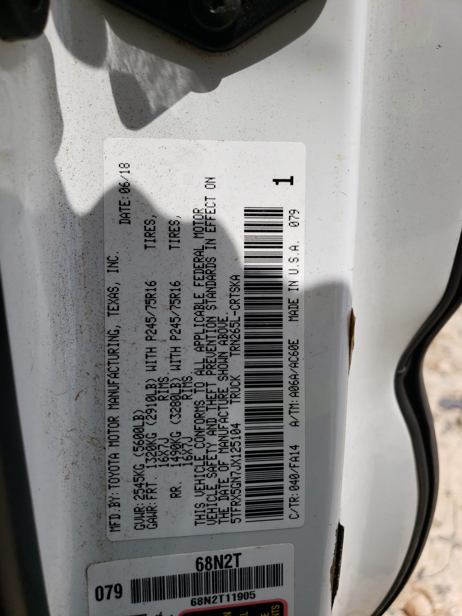 5TFRX5GN7JX125104 2018 Toyota Tacoma Access Cab