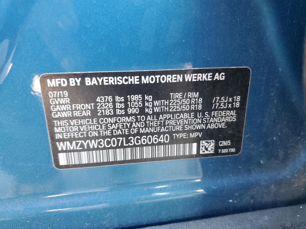 2020 Mini Cooper Countryman VIN: WMZYW3C07L3G60640 Lot: 62456814