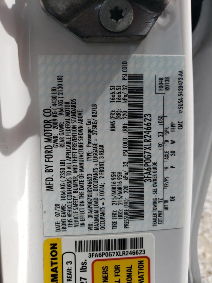 2020 Ford Fusion S VIN: 3FA6P0G7XLR246623 Lot: 63262834