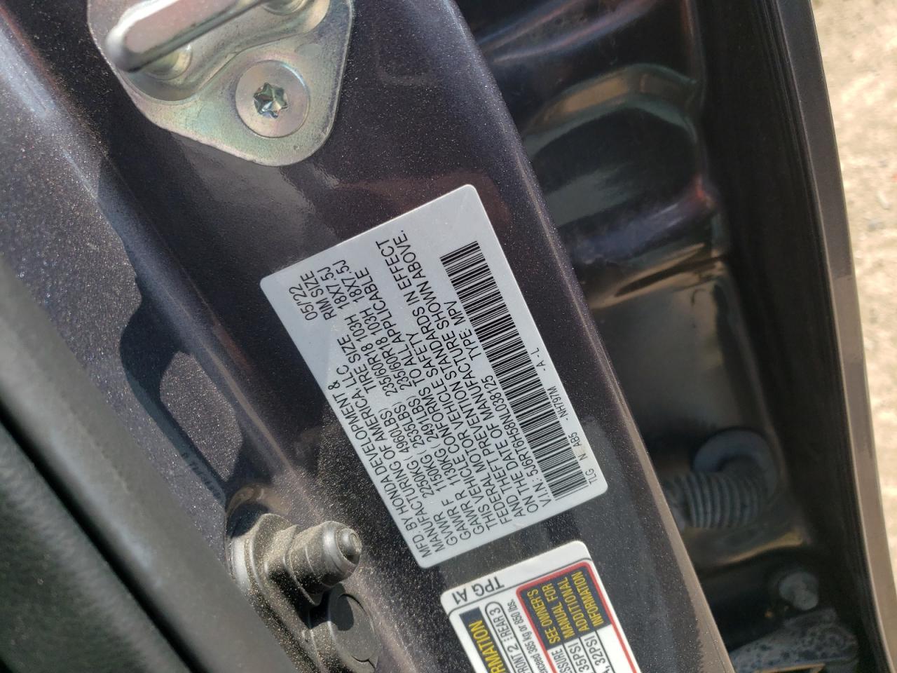 2022 Honda Cr-V Ex VIN: 5J6RT6H58NL038125 Lot: 63890674