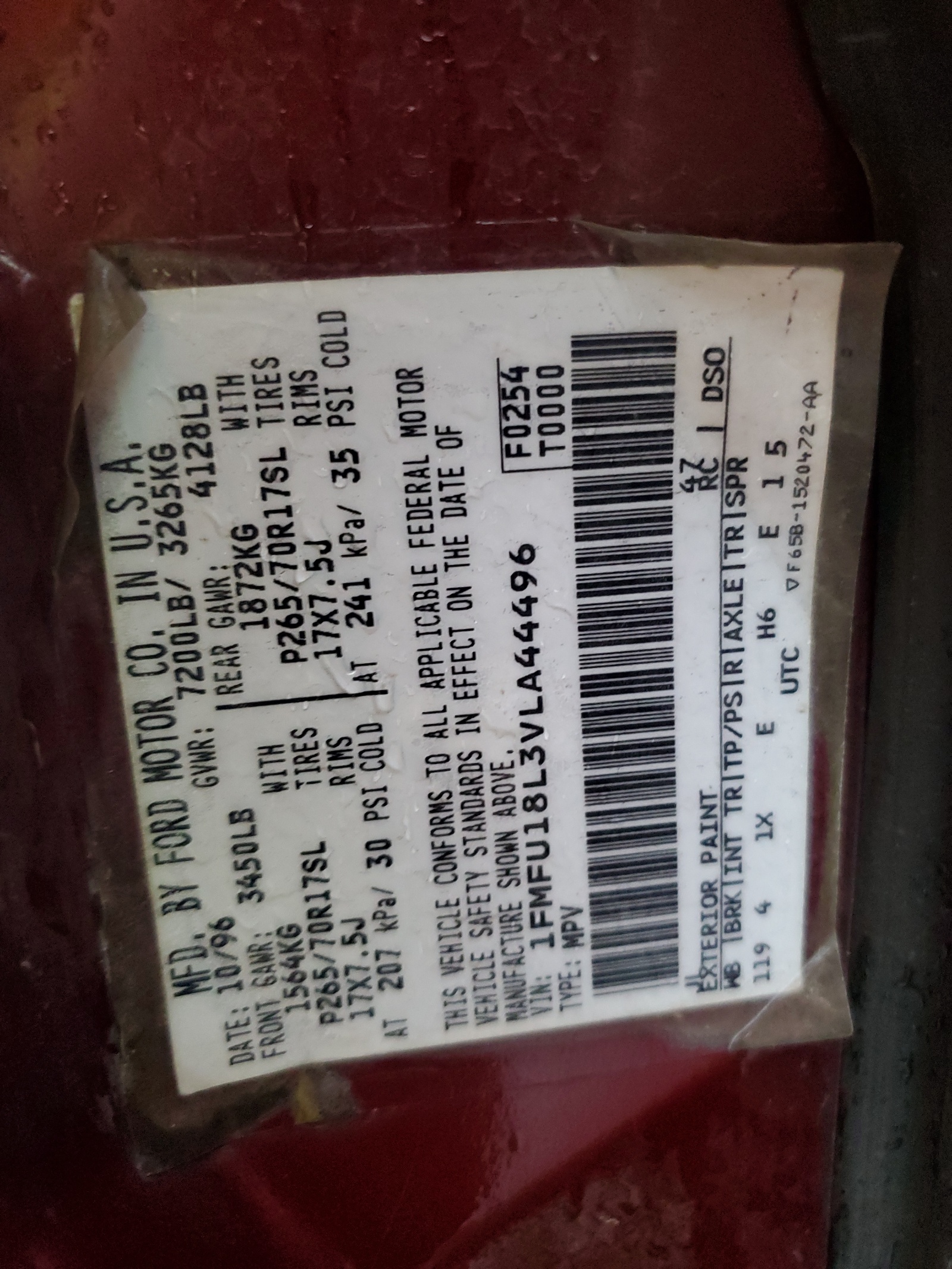 1FMFU18L3VLA44496 1997 Ford Expedition