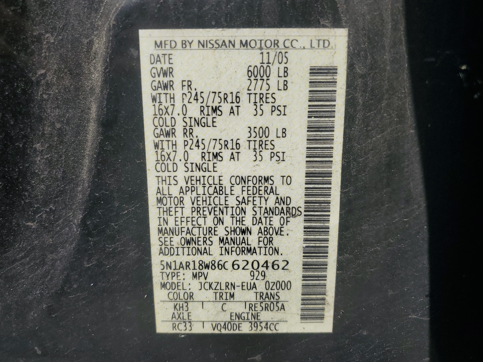 5N1AR18W86C620462 2006 Nissan Pathfinder Le