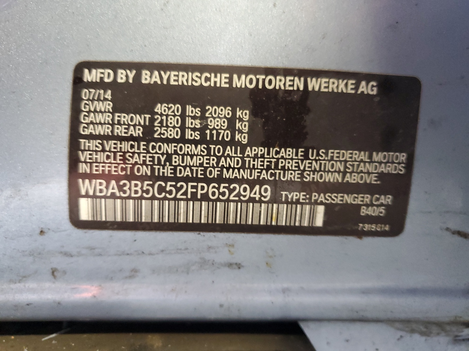 WBA3B5C52FP652949 2015 BMW 328 Xi Sulev