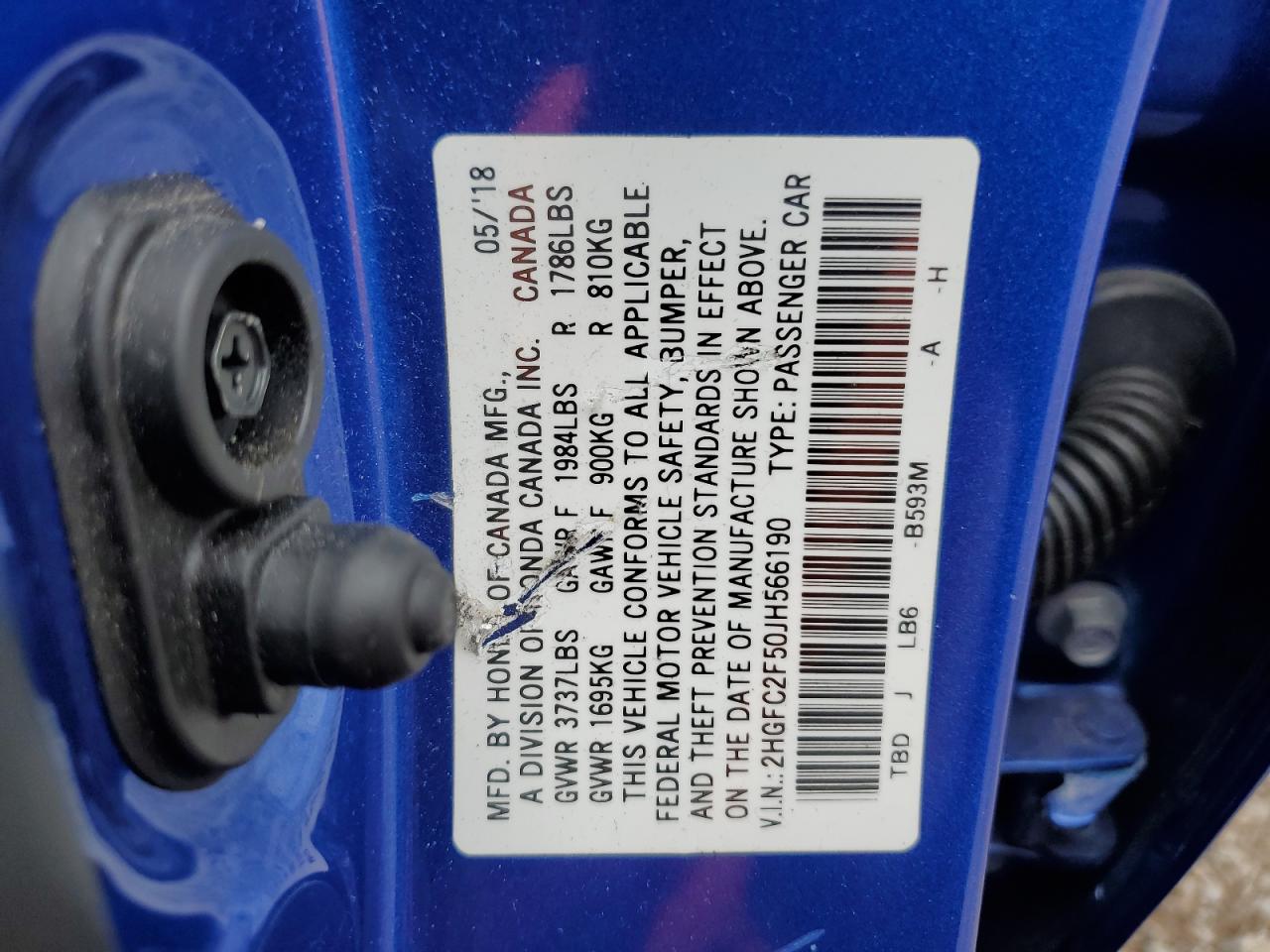 2HGFC2F50JH566190 2018 Honda Civic Lx