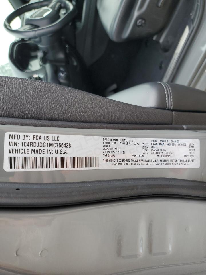 2021 Dodge Durango Gt VIN: 1C4RDJDG1MC766428 Lot: 64396554