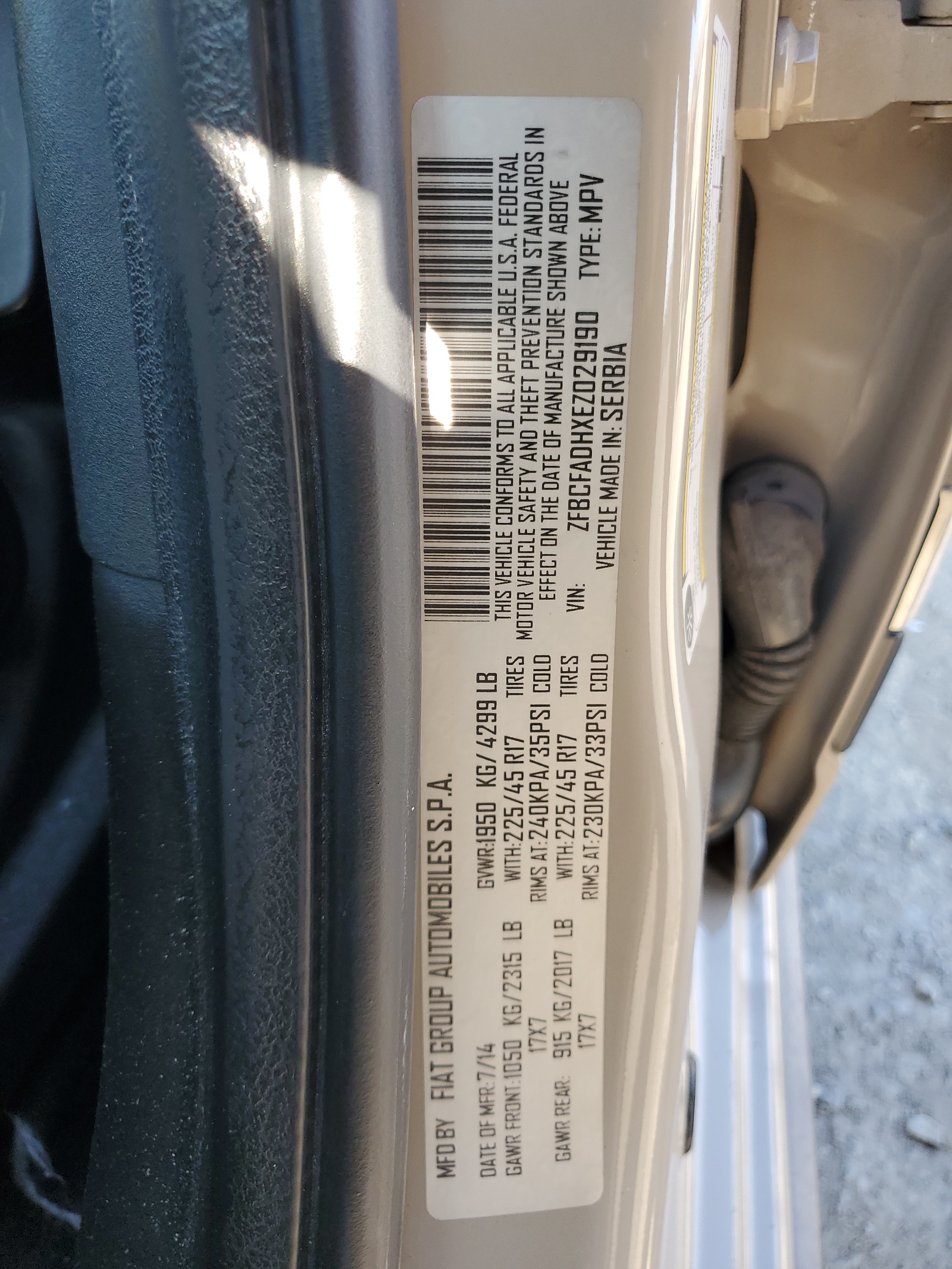 ZFBCFADHXEZ029190 2014 Fiat 500L Trekking