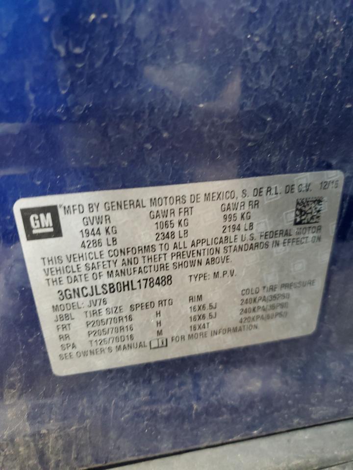 2017 Chevrolet Trax 1Lt VIN: 3GNCJLSB0HL178488 Lot: 60251344