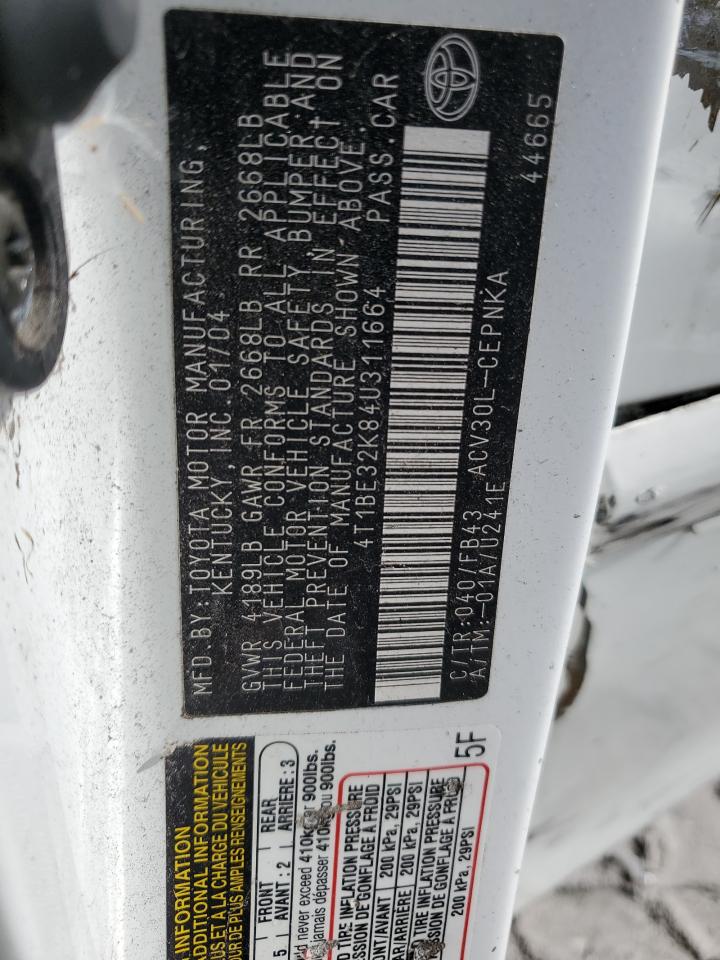 2004 Toyota Camry Le VIN: 4T1BE32K84U311664 Lot: 59581074