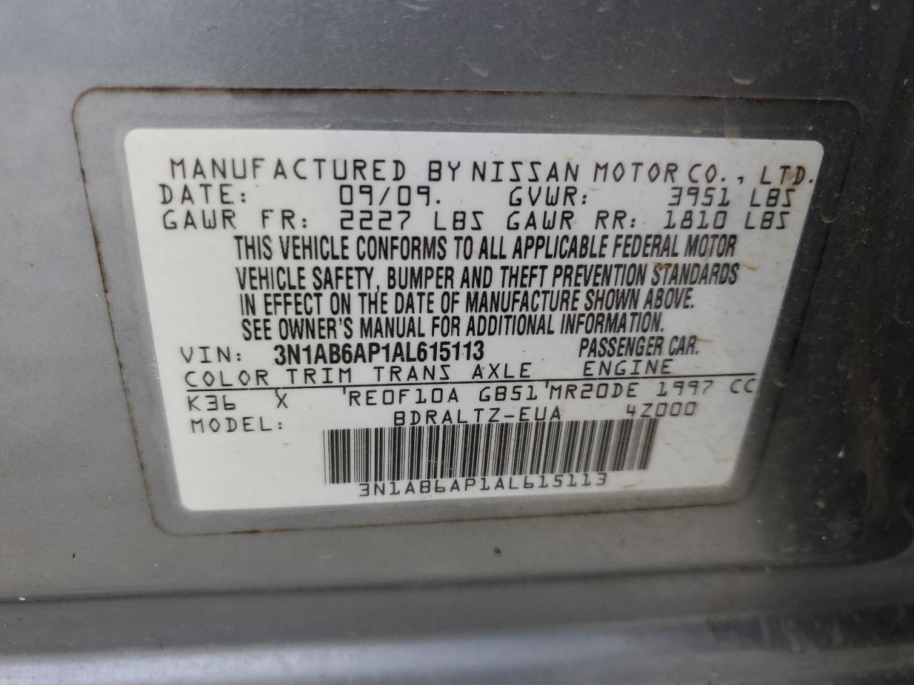 3N1AB6AP1AL615113 2010 Nissan Sentra 2.0