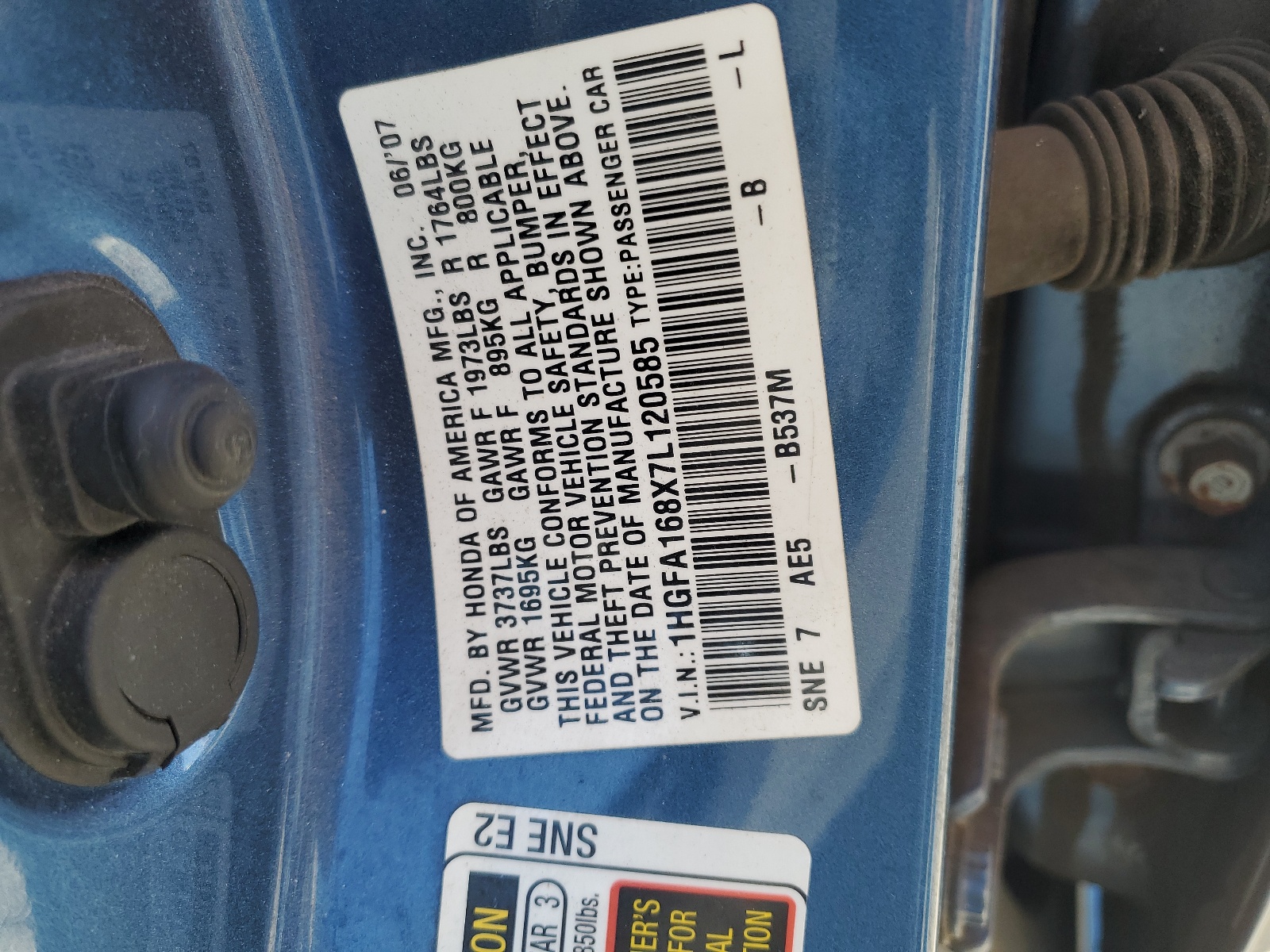 1HGFA168X7L120585 2007 Honda Civic Ex