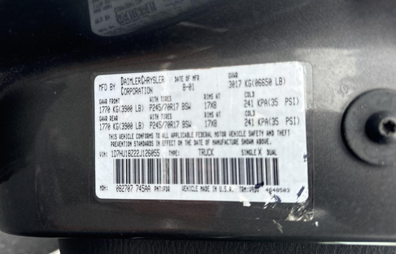 2002 Dodge Ram 1500 VIN: 1D7HU18Z22J126055 Lot: 64034474