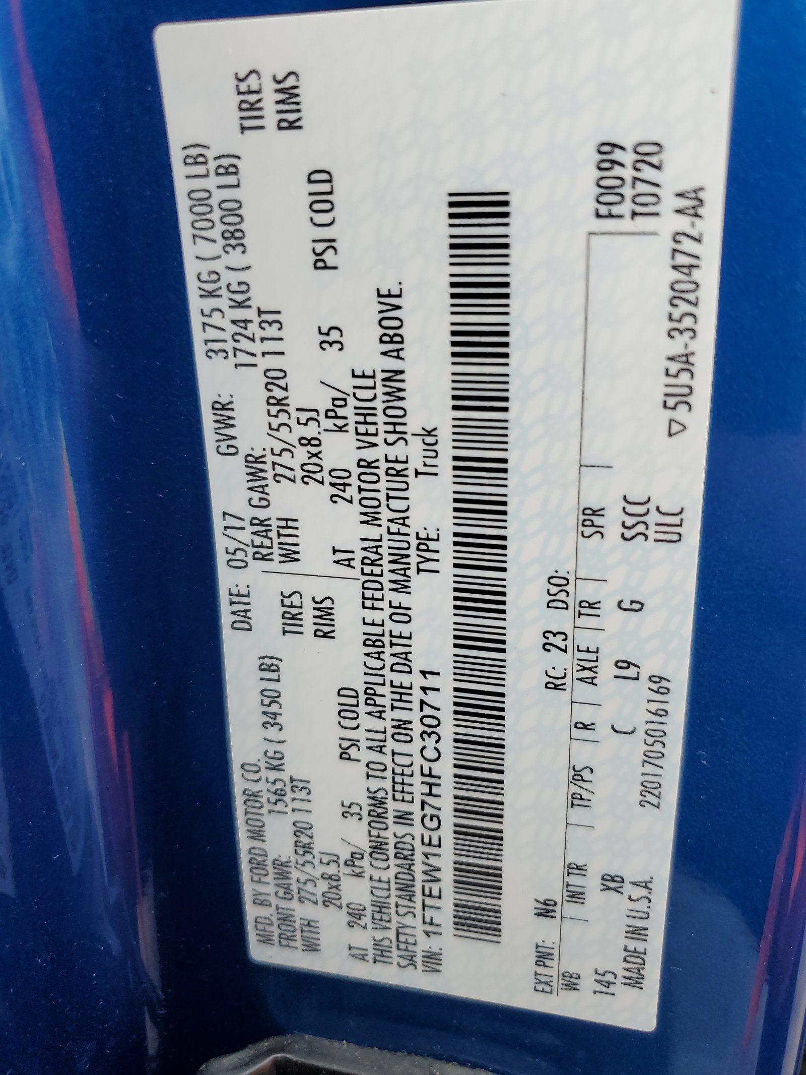 1FTEW1EG7HFC30711 2017 Ford F150 Supercrew