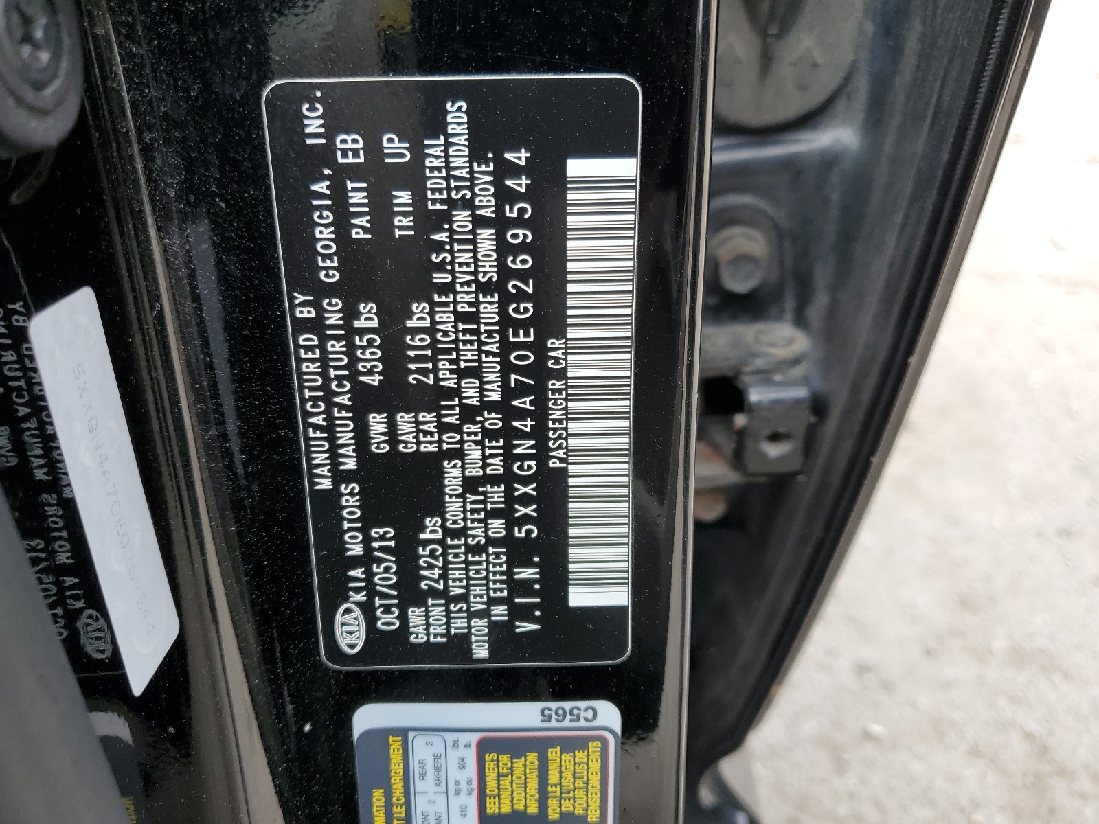 5XXGN4A70EG269544 2014 Kia Optima Ex