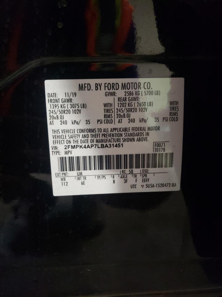 2020 Ford Edge St VIN: 2FMPK4AP7LBA31451 Lot: 64791984