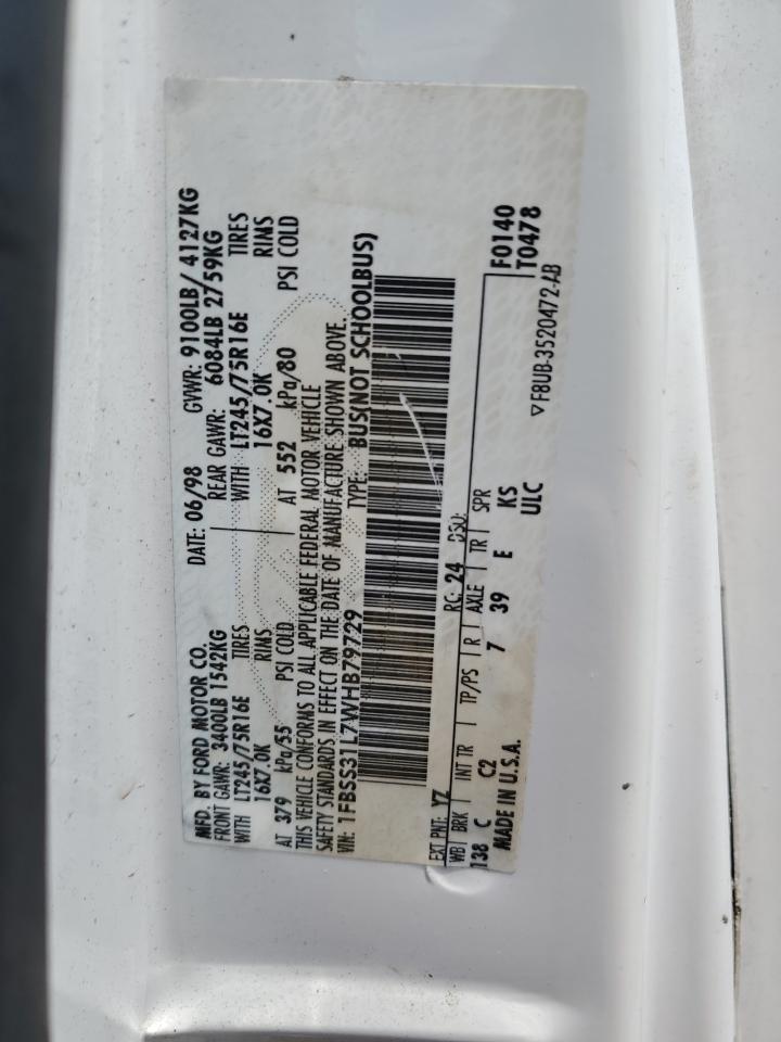 1998 Ford Econoline E350 Super Duty VIN: 1FBSS31L7WHB79729 Lot: 62088424