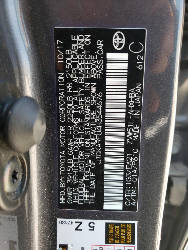 2017 Toyota Prius VIN: JTDKARFU4H3544676 Lot: 62012314