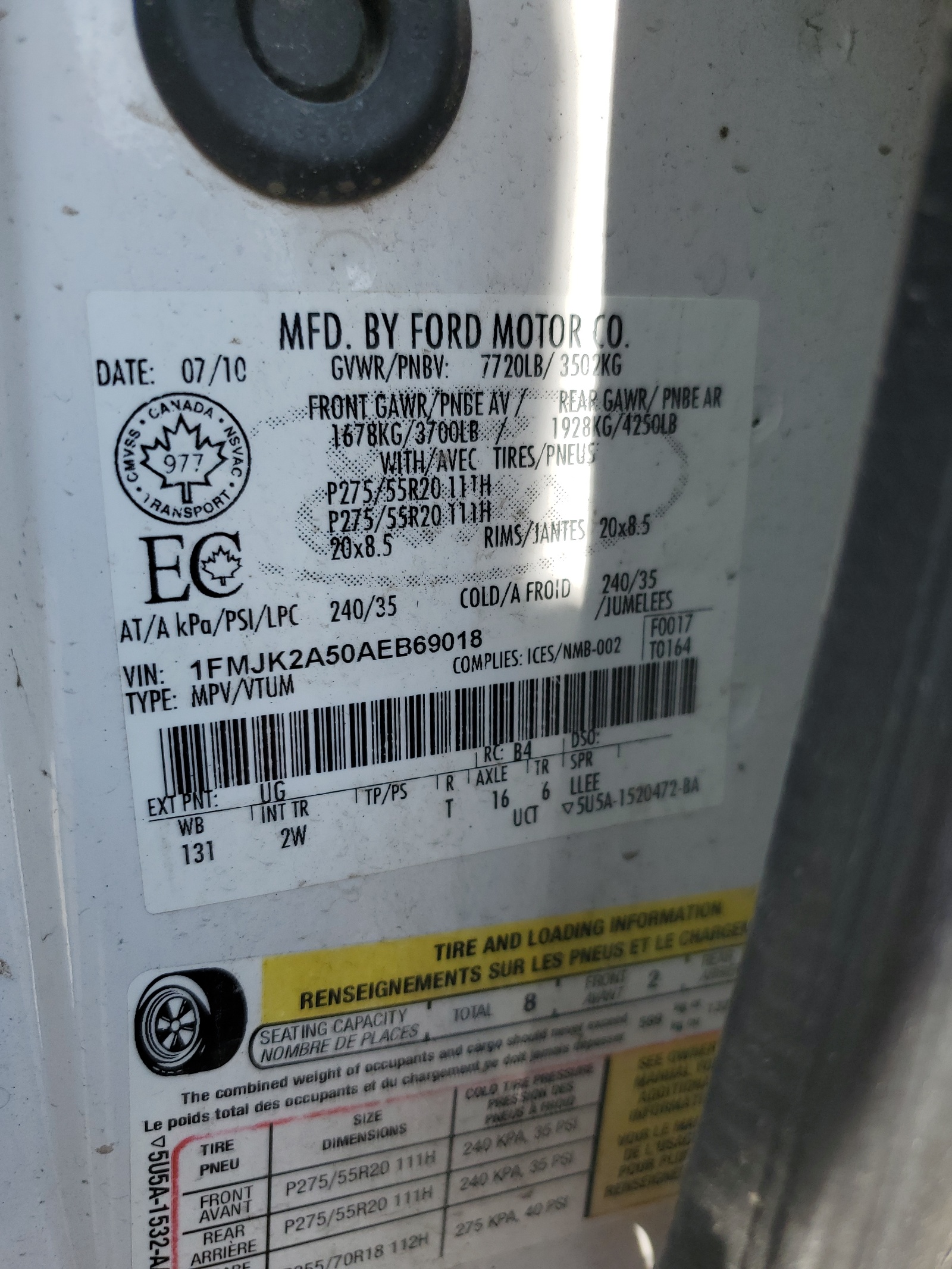 1FMJK2A50AEB69018 2010 Ford Expedition El Limited