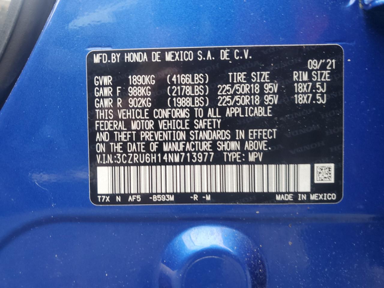 2022 Honda Hr-V Sport VIN: 3CZRU6H14NM713977 Lot: 63952274