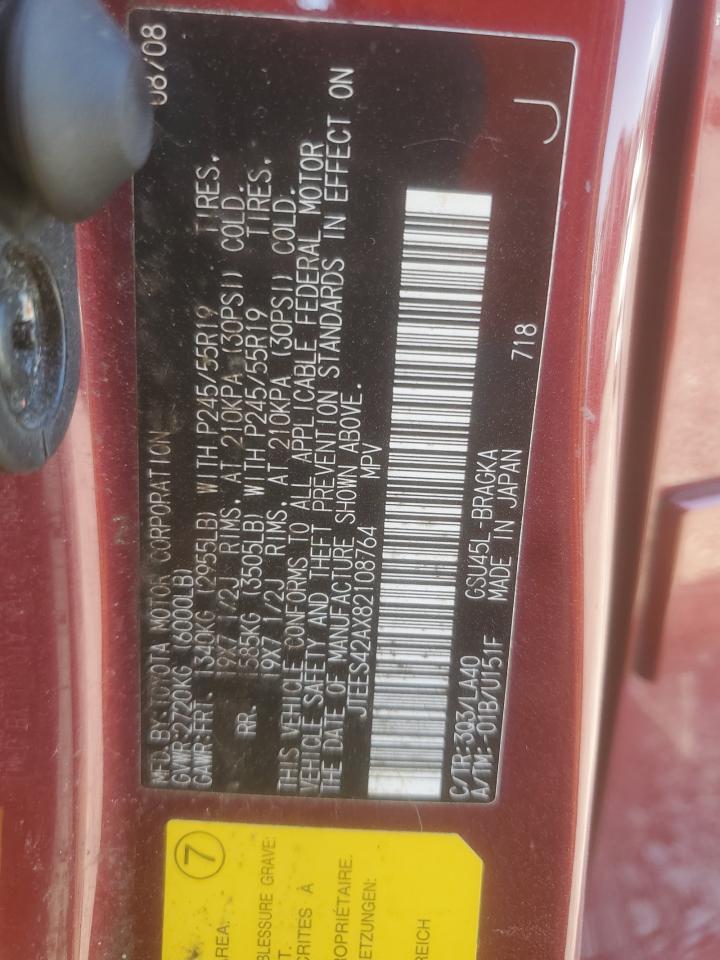 2008 Toyota Highlander Limited VIN: JTEES42AX82108764 Lot: 62425964