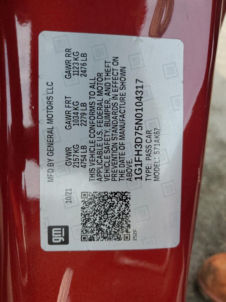 2022 Chevrolet Camaro Ss VIN: 1G1FH3D75N0104317 Lot: 63905174