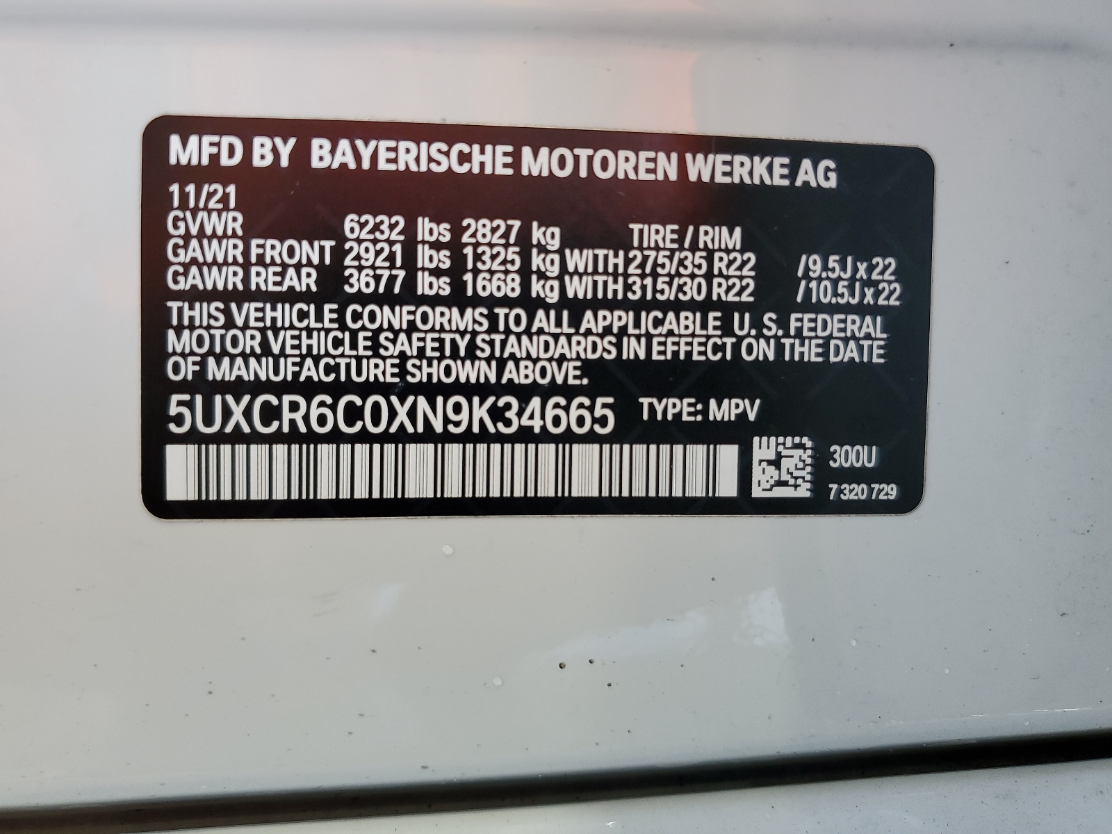5UXCR6C0XN9K34665 2022 BMW X5 xDrive40I