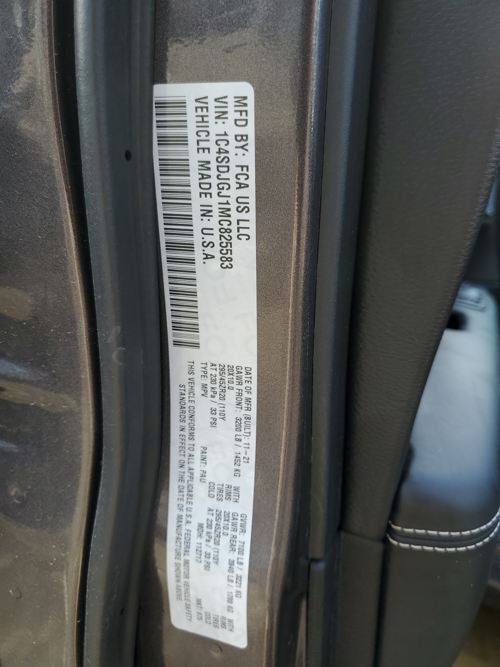 1C4SDJGJ1MC825583 2021 Dodge Durango Srt 392