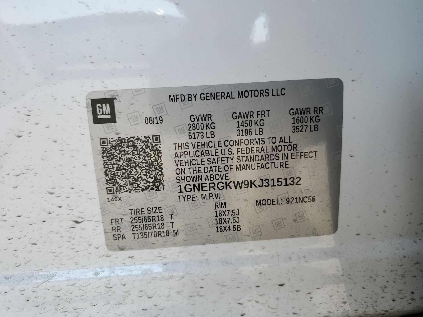 1GNERGKW9KJ315132 2019 Chevrolet Traverse Lt