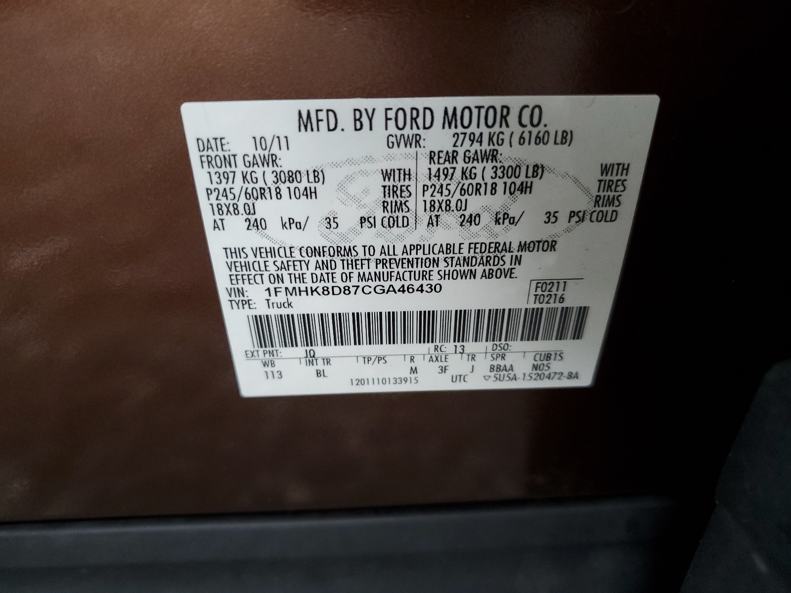 1FMHK8D87CGA46430 2012 Ford Explorer Xlt