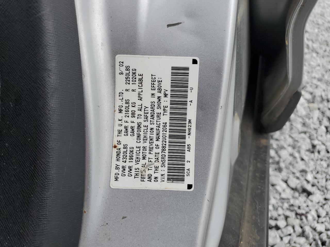 2002 Honda Cr-V Ex VIN: SHSRD78822U012064 Lot: 63460034