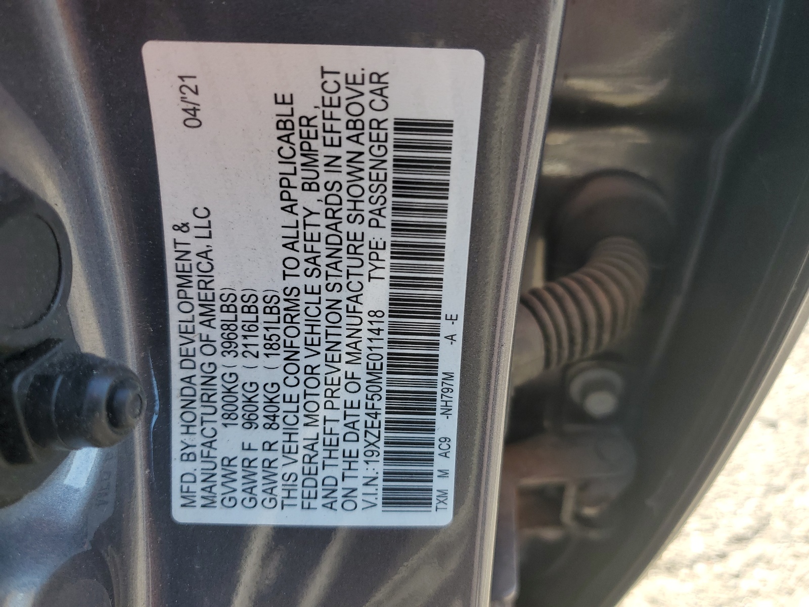 2021 Honda Insight Ex vin: 19XZE4F50ME011418