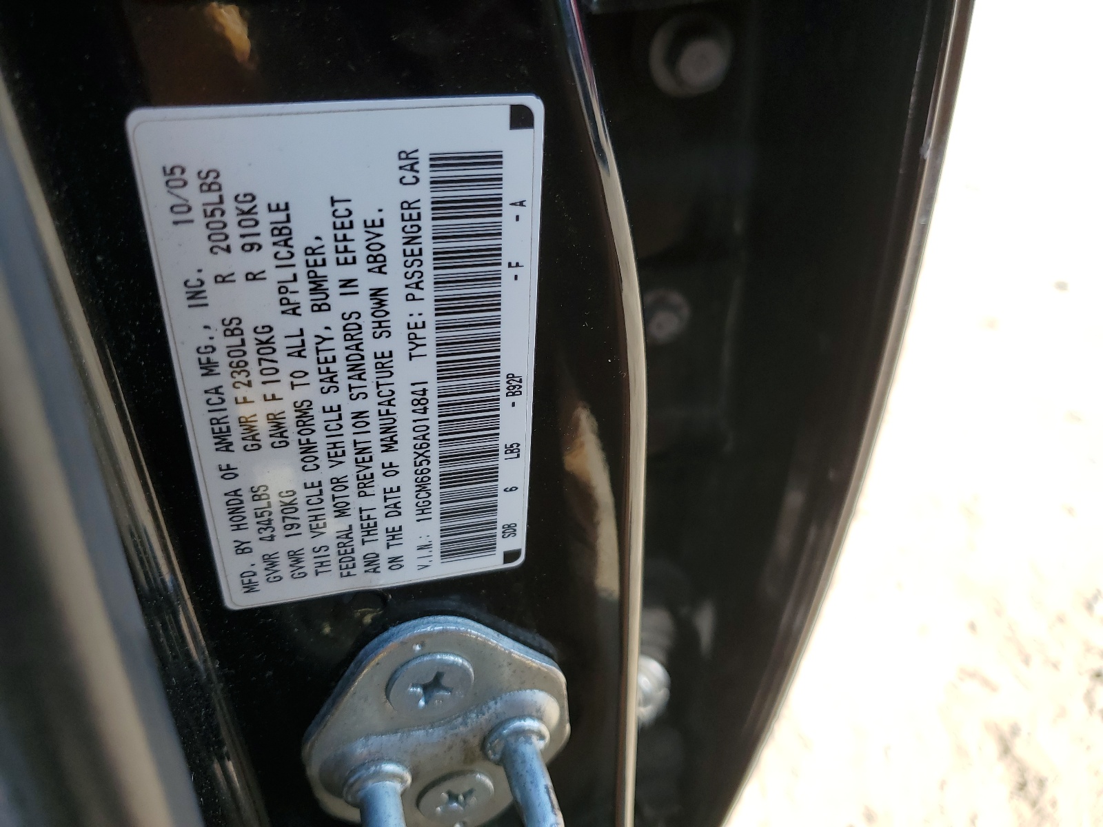 1HGCM665X6A014841 2006 Honda Accord Ex