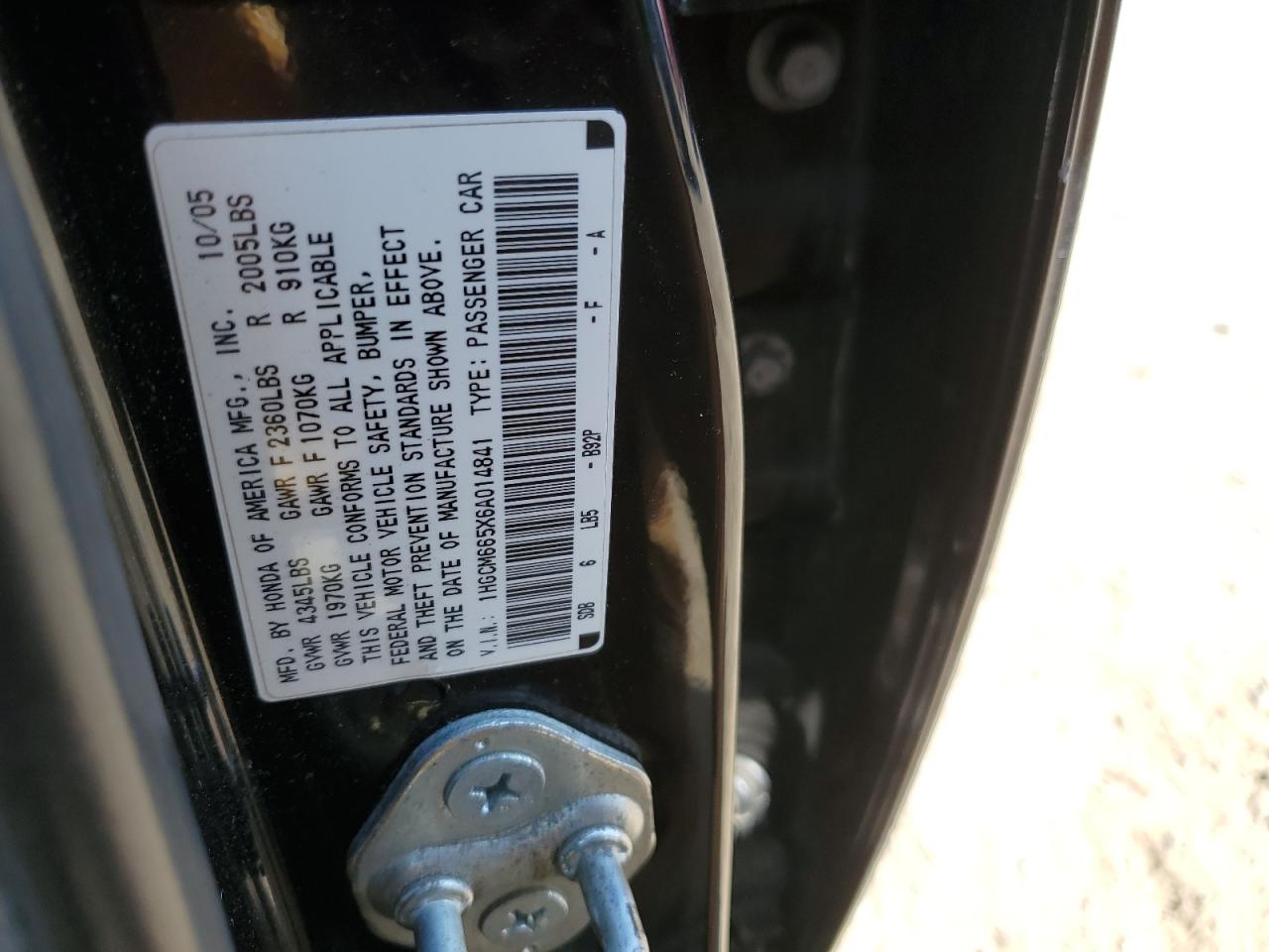 2006 Honda Accord Ex VIN: 1HGCM665X6A014841 Lot: 63189824