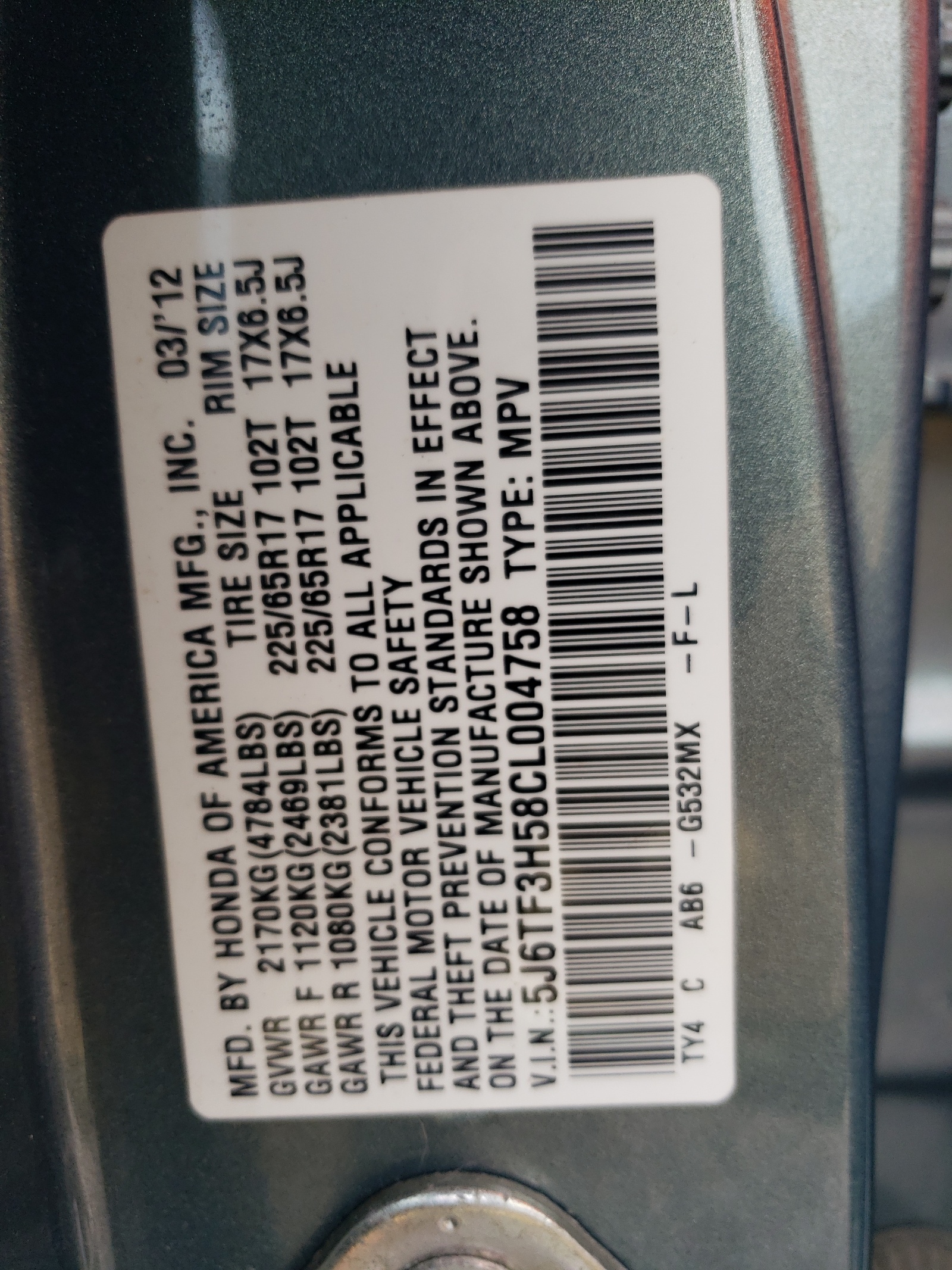 5J6TF3H58CL004758 2012 Honda Crosstour Exl