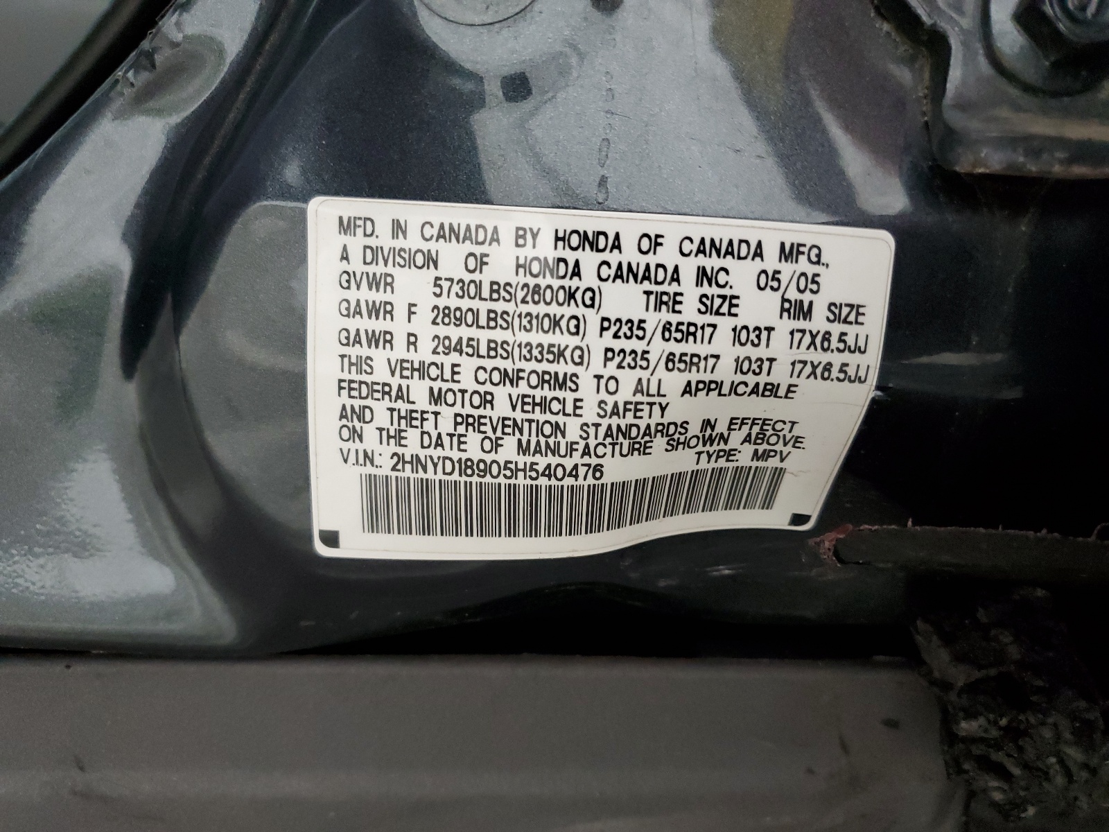 2HNYD18905H540476 2005 Acura Mdx Touring