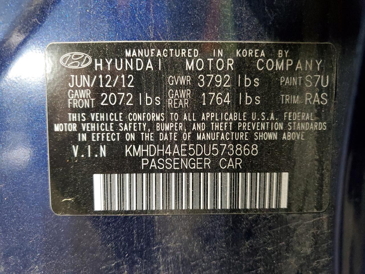 2013 Hyundai Elantra Gls VIN: KMHDH4AE5DU573868 Lot: 65518714