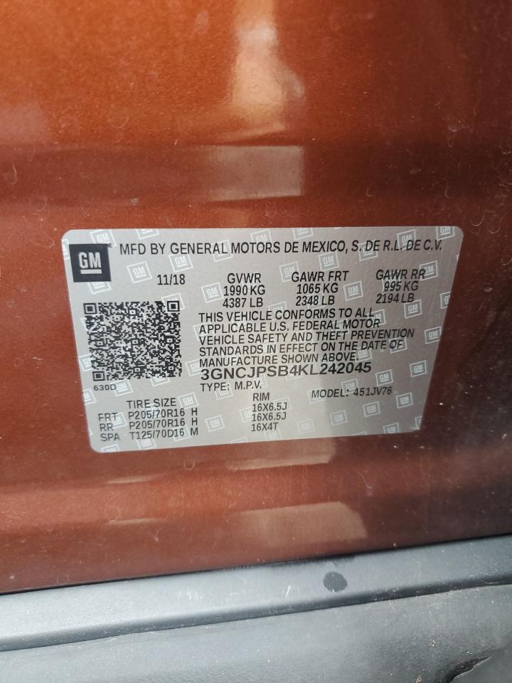 2019 Chevrolet Trax 1Lt VIN: 3GNCJPSB4KL242045 Lot: 62011124