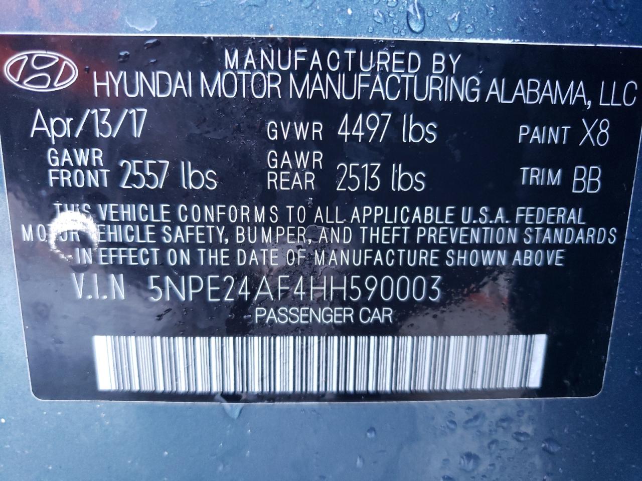 2017 Hyundai Sonata Se VIN: 5NPE24AF4HH590003 Lot: 61717874