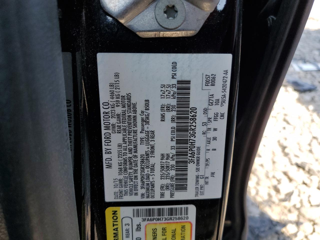 3FA6P0H73GR258620 2016 FORD FUSION - Image 12